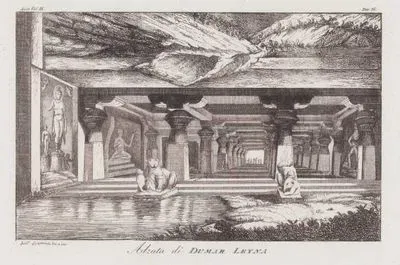 Alzata Di Dumar Leyna, Asia Vol.III. Tav.36. (The Caves of Ellora, The Rock-cut Hindu Temples, in Maharashtra, India)