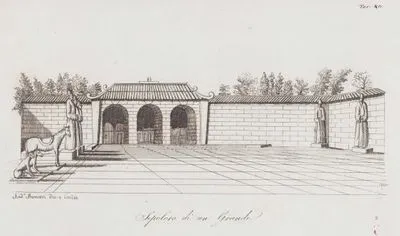 Sepolero di un Grande, Tav.40. (The Tomb of a Chinese Nobleman with Statues in a Large Courtyard in China)