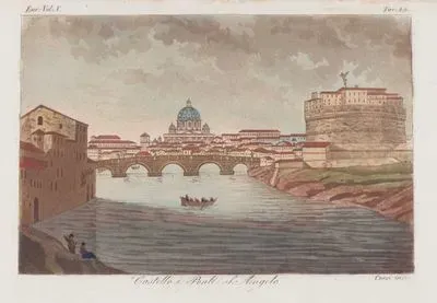 Castello Ponte S.Angelo, Eur. Vol. V. Tav.49. (The Ponte Sant Angelo on the River Tiber and Castel Sant Angelo, Rome)