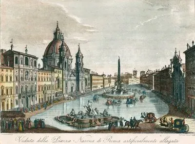 Veduta Della Piazza Navona Di Roma Artificialmente Allagata