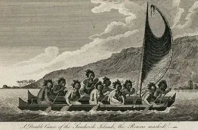 A Double Canoe Of The Sandwich Islands, The Rowers Masked