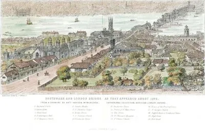 Southwark And London Bridge As They Appeared About 1546