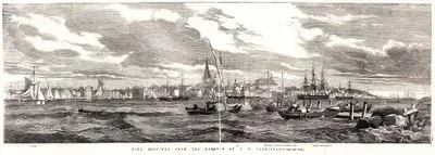 Kiel Sketched From Harbour, Baths, Military College University, Danish Man of War
