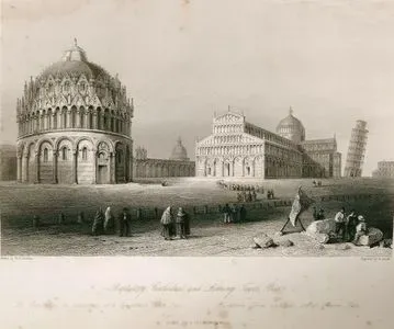 Baptistery, Cathedral And Leaning Tower, Pisa-Le Baptistere, La Cathedrale, et le Campamile Forte, Pise-Taufstein, Dom und der Schiefe Thurm, Pisa