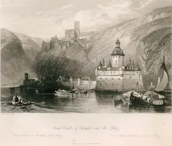 Caub, Castle Of Gutenfels And The Pfalz-Caub, Chateau De Gutenfels Et le Pfalz-Caub, Schloss Gutenfels Und Die Pfalz