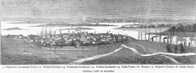 General View Of Silistria-1.Nalarasche, Roumanian Town 2.Turkish Batteries 3.Roumanian Roadstead 4.Turkish Roadstead 5.Clock Tower 6.Mosque 7.Bulgarian Church 8.GreekChurch