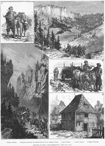 Sketches in Bosnia and Herzegovina-1.Bosnian Pack Horse 2.Serpentine Road Made By Austrian Pioneers Over The Romanya Planina 3.Defile Of Mokro 4.Turkish Fuel Cart 5.Deserted Farm House
