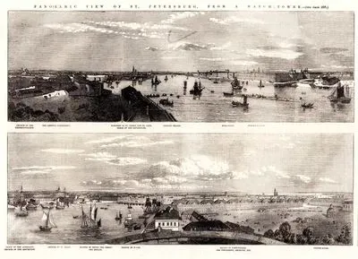 Panoramic View Of St.Petersburg, From A Watch Tower-Church Of The Transfiguration, Old Arsenal (Artillery), Fortress Of St.Peter And St.Paul, Tombs Of The Sovereigns, Trinity Bridge, Hermitage, Winter Palace- Clock Of The Admiralty, Church Of The Assumption, Church Of St.Isaac, Statue Of Peter The Great, The Senate, Bridge Of Boats, Island Of Vasiliefskoi, The University, Archives Etc., Custom House