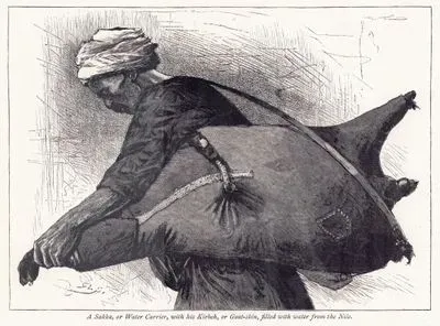 A Sakka Or Water Carrier With His Kirbeh Or Goat Skin Filled Ewith Water From The Nile